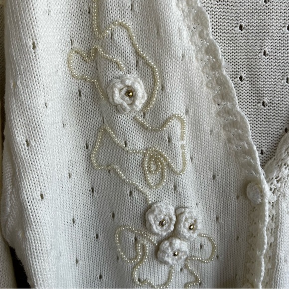 Moonstar Cream Floral Knitted Duster Cardigan - SZ L - Picture 5 of 8